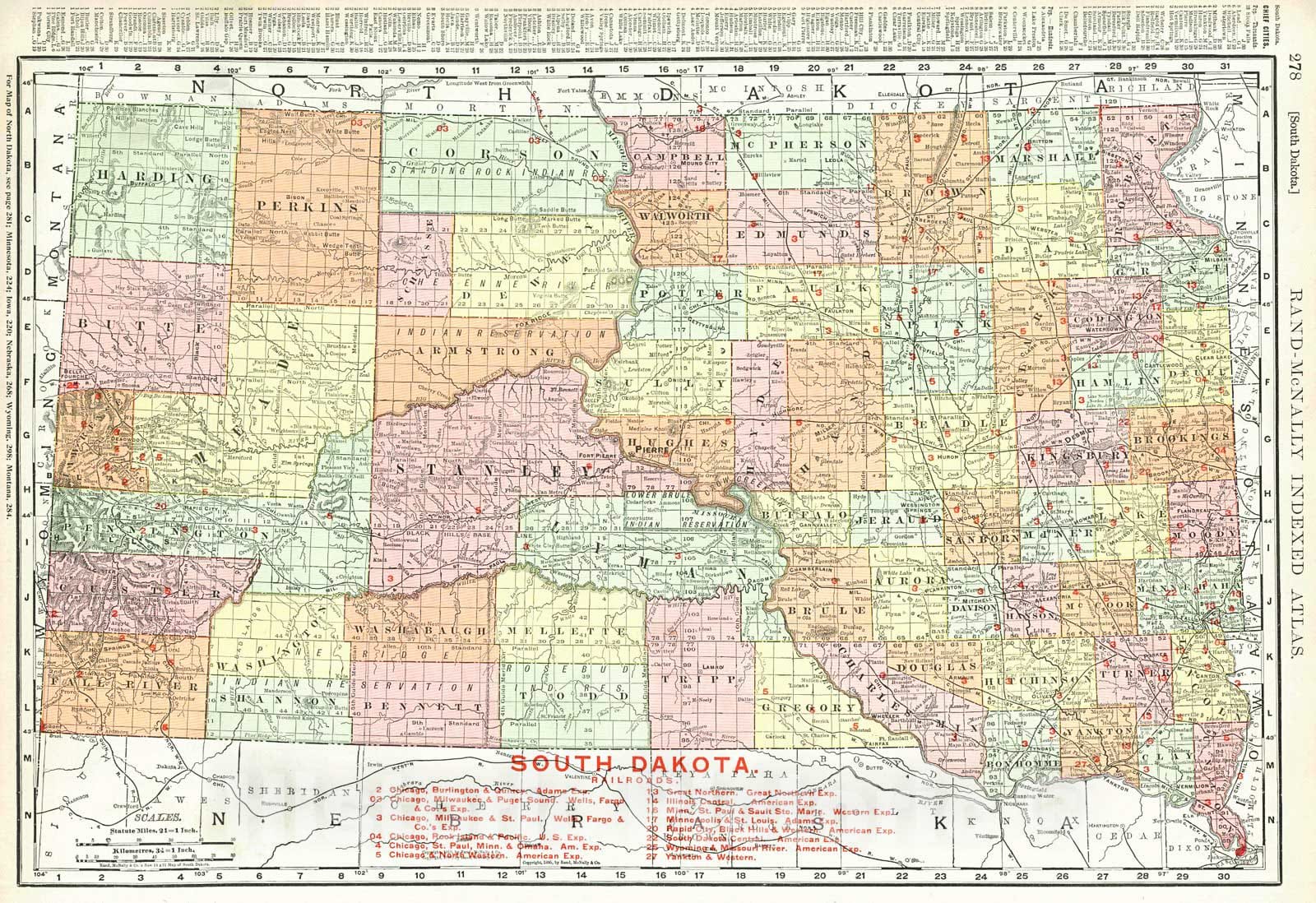Historic Map : 1910 South Dakota : Vintage Wall Art