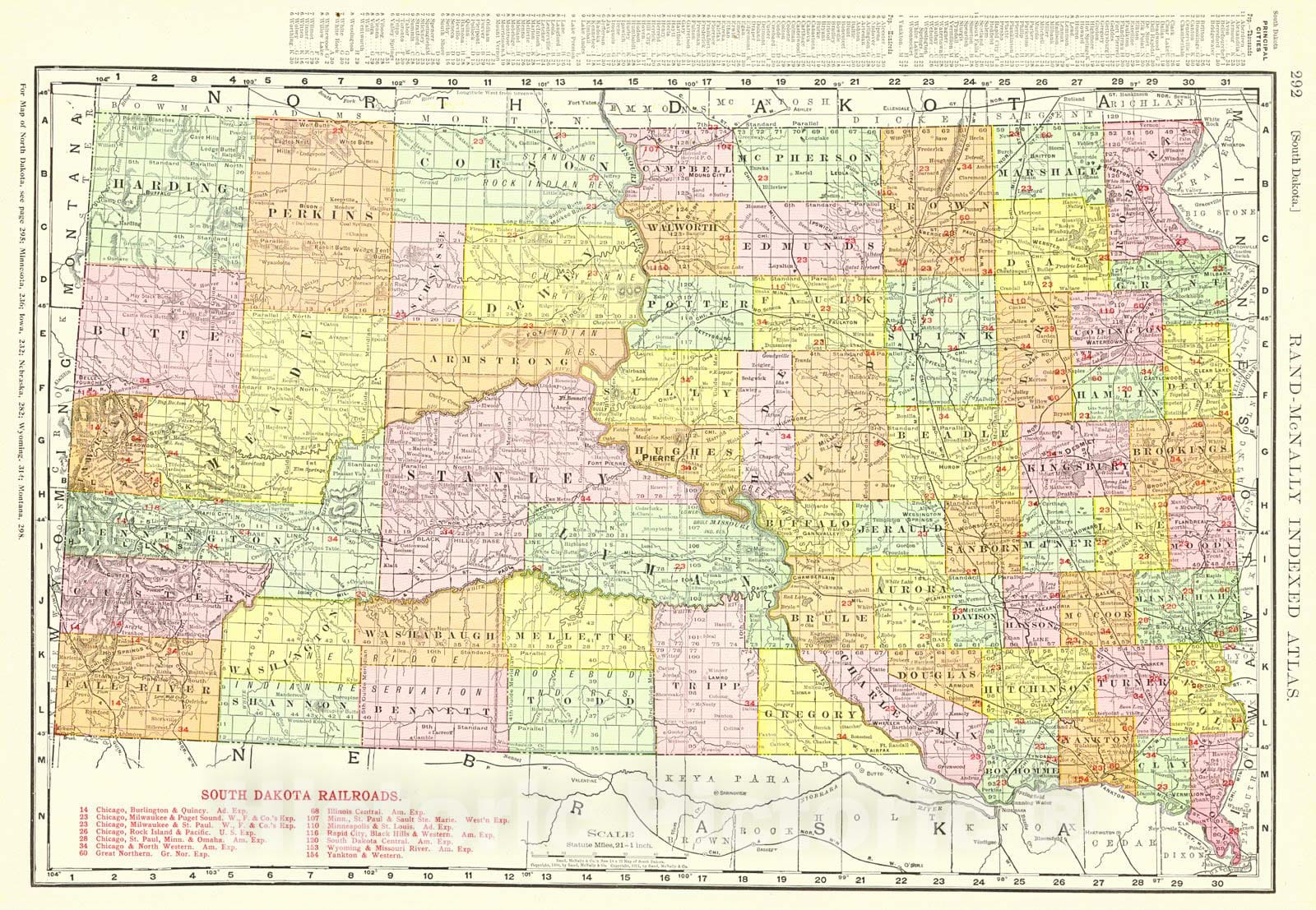 Historic Map : 1911 South Dakota : Vintage Wall Art