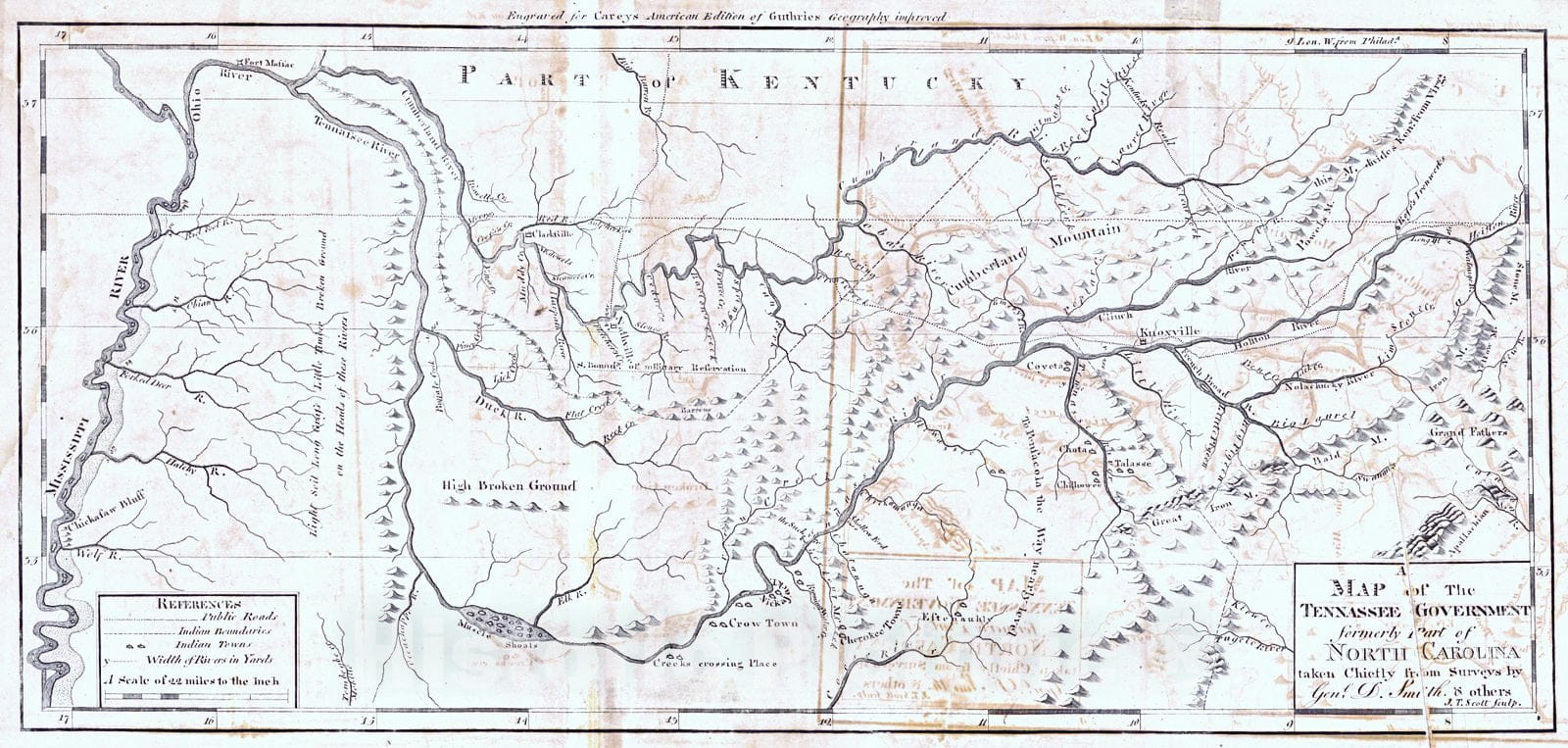 Historic Map : 1795 Map of the Tennessee Government, formerly part of North Carolina : Vintage Wall Art