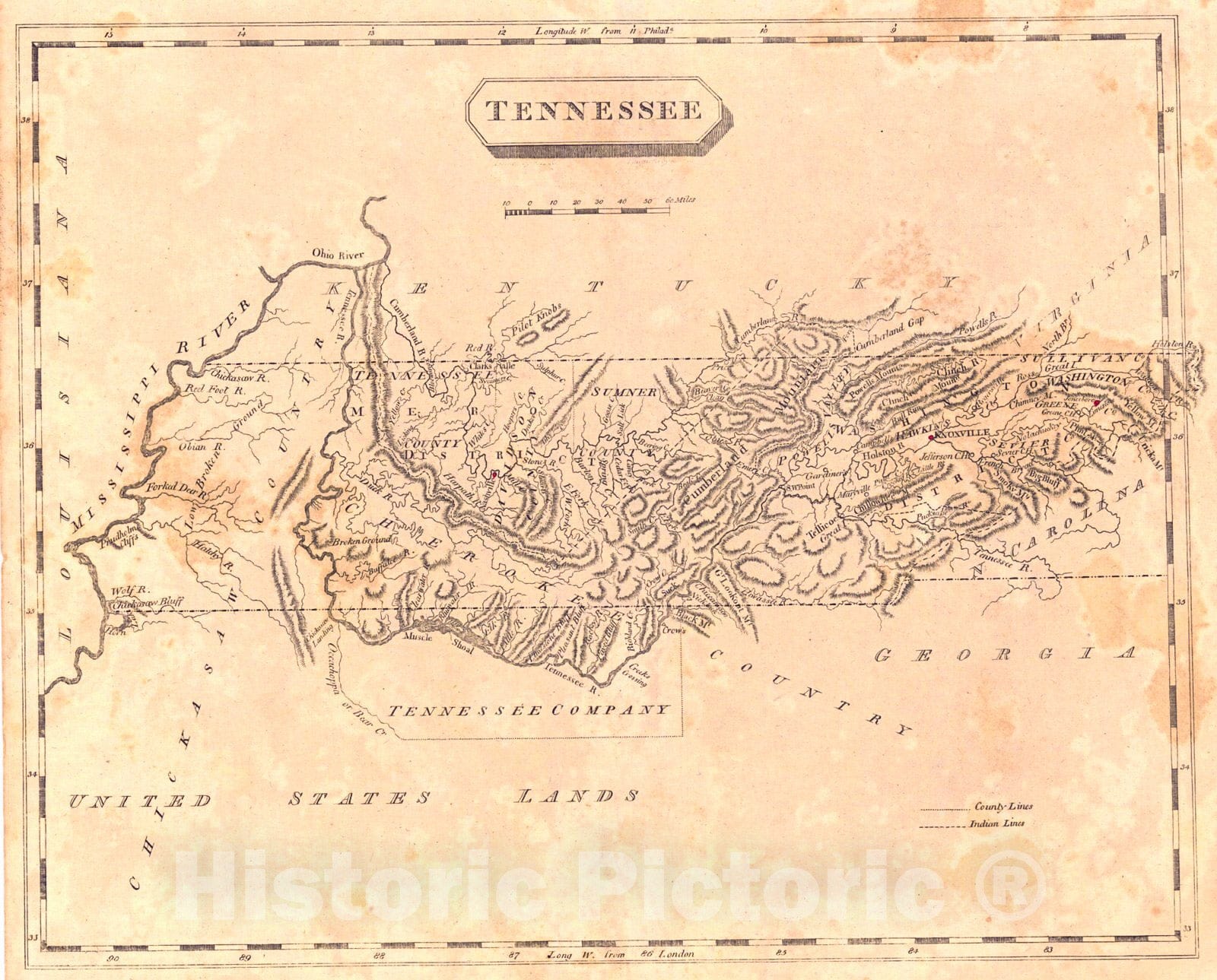 Historic Map : 1812 Tennessee : Vintage Wall Art