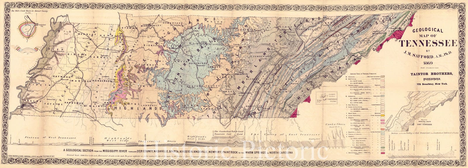Historic Map : 1869 Geological Map of Tennessee : Vintage Wall Art