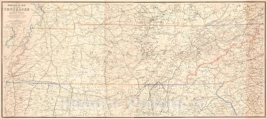 Historic Map : 1877 Postal Route Map of the State of Tennessee : Vintage Wall Art