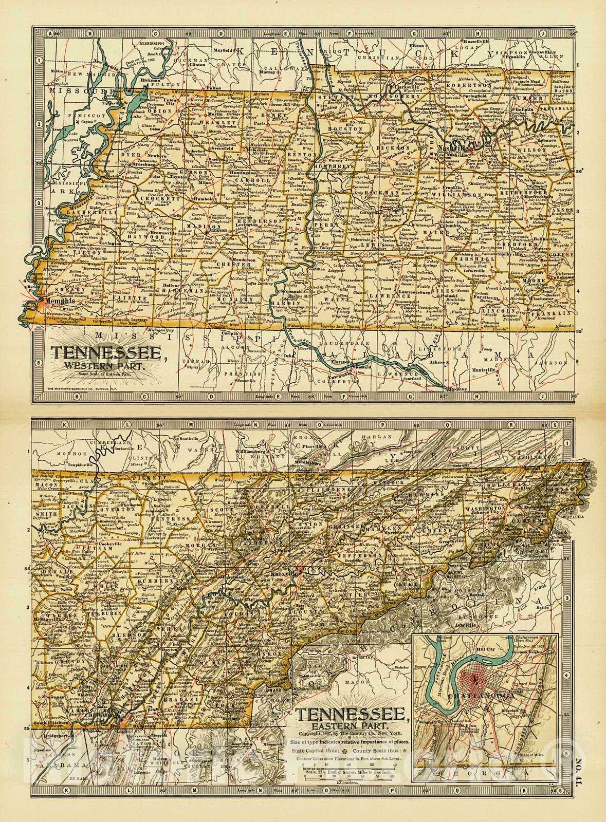 Historic Map : 1899 Tennessee : Vintage Wall Art