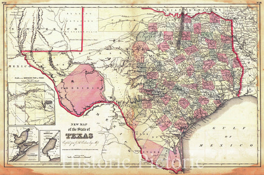 Historic Map : 1855 New Map of the State of Texas : Vintage Wall Art
