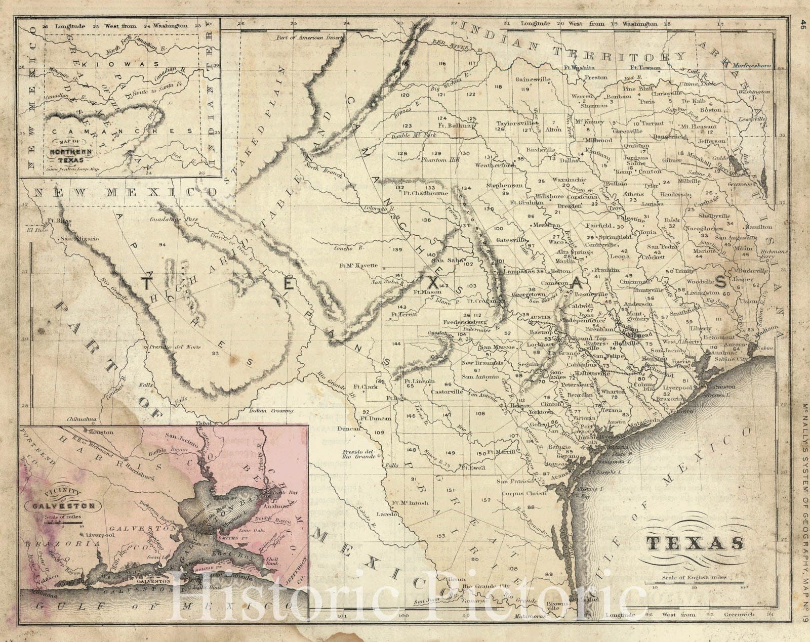 Historic Map : 1865 Texas : Vintage Wall Art