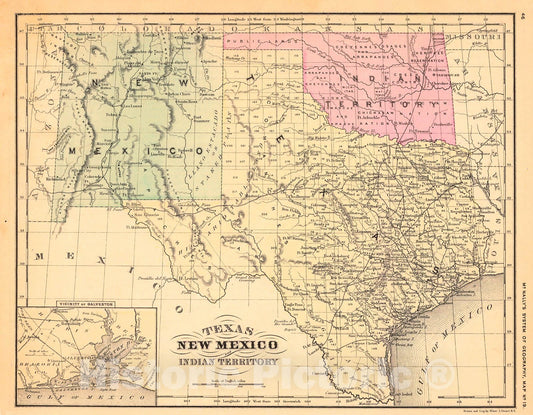 Historic Map : 1872 Texas, New Mexico, and Indian Territory  : Vintage Wall Art