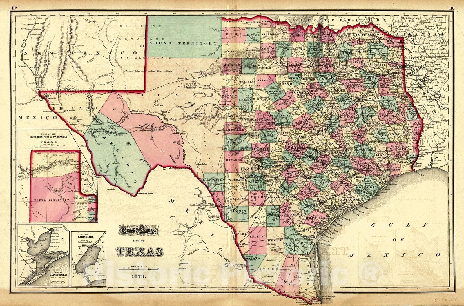 Historic Map : 1873 Texas : Vintage Wall Art