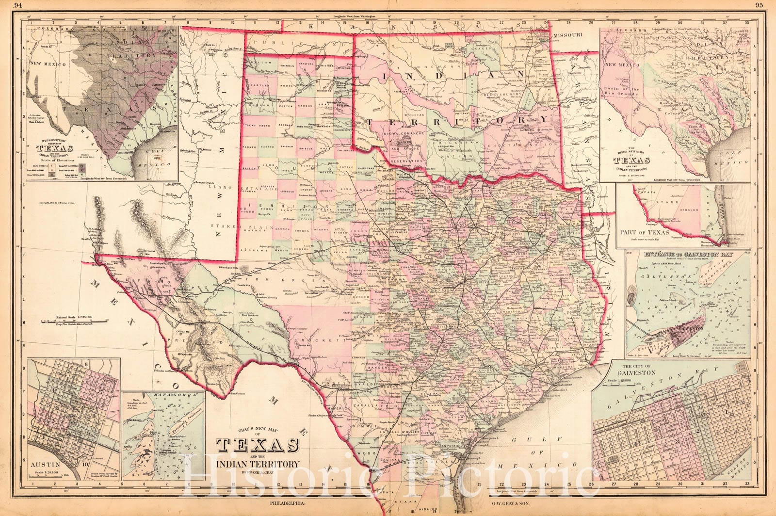 Historic Map : 1883 Texas and the Indian Territory : Vintage Wall Art
