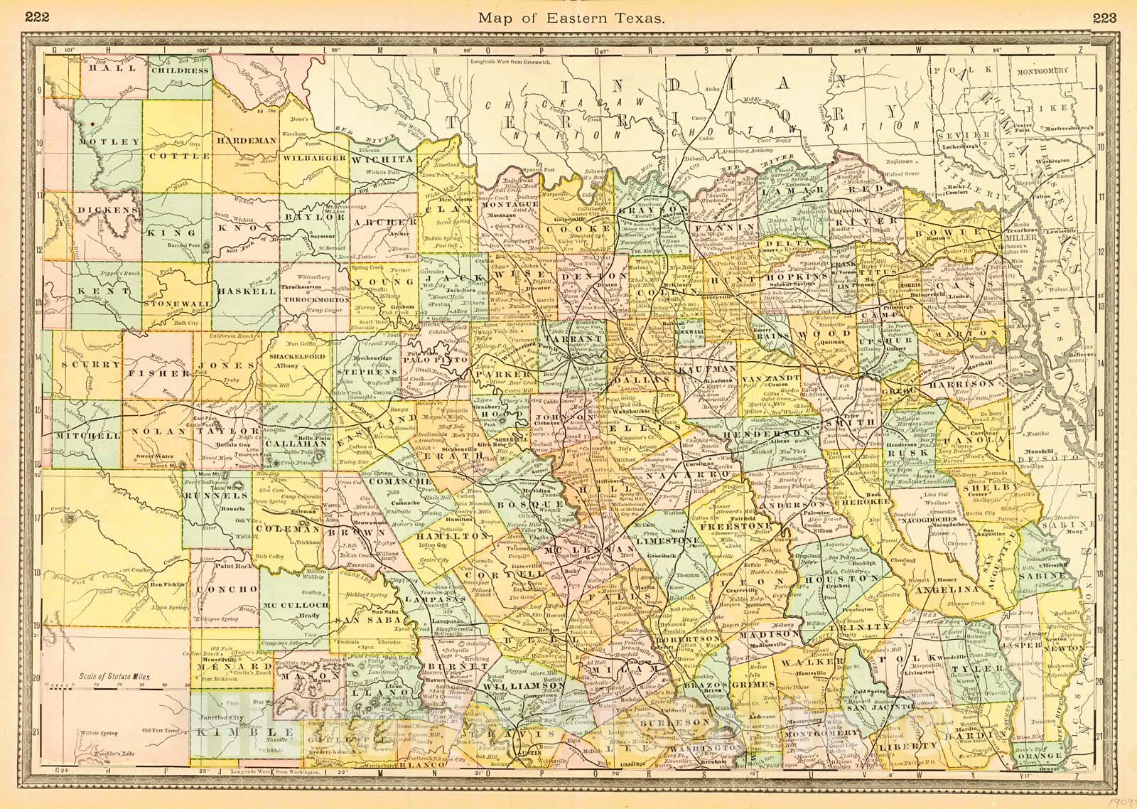 Historic Map : 1885 Map of Eastern Texas : Vintage Wall Art