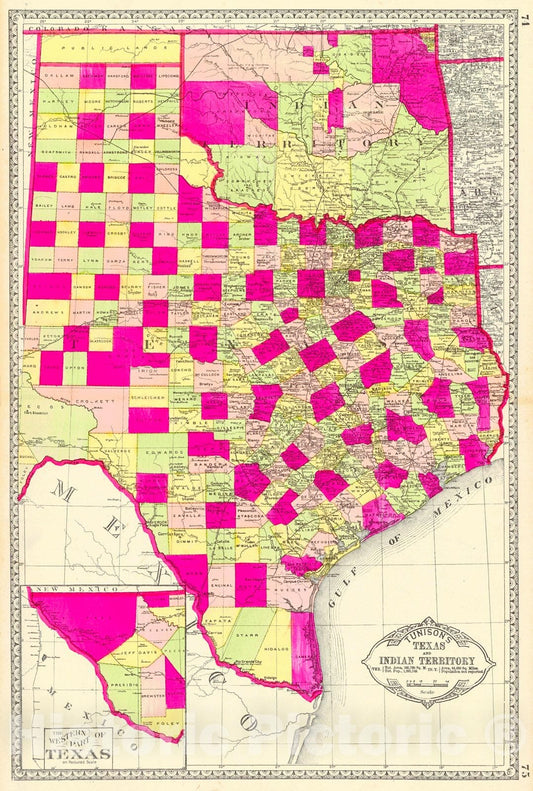 Historic Map : 1885 Tunison's Texas and Indian Territory : Vintage Wall Art