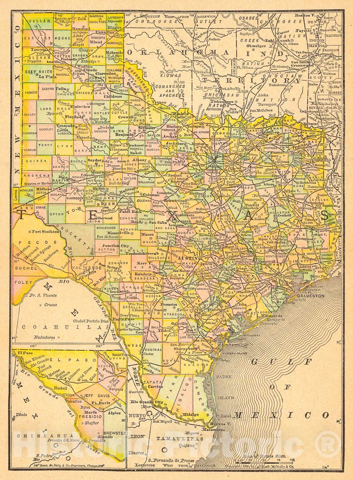 Historic Map : 1886 Texas : Vintage Wall Art
