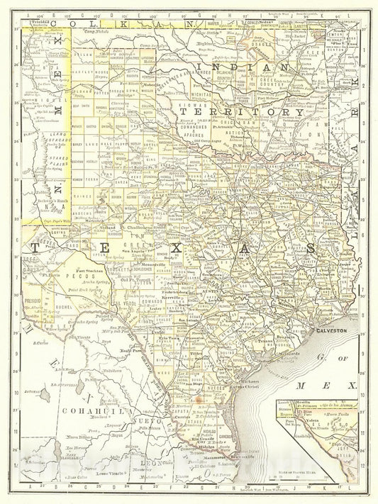 Historic Map : 1890 Texas, Indian Territory : Vintage Wall Art