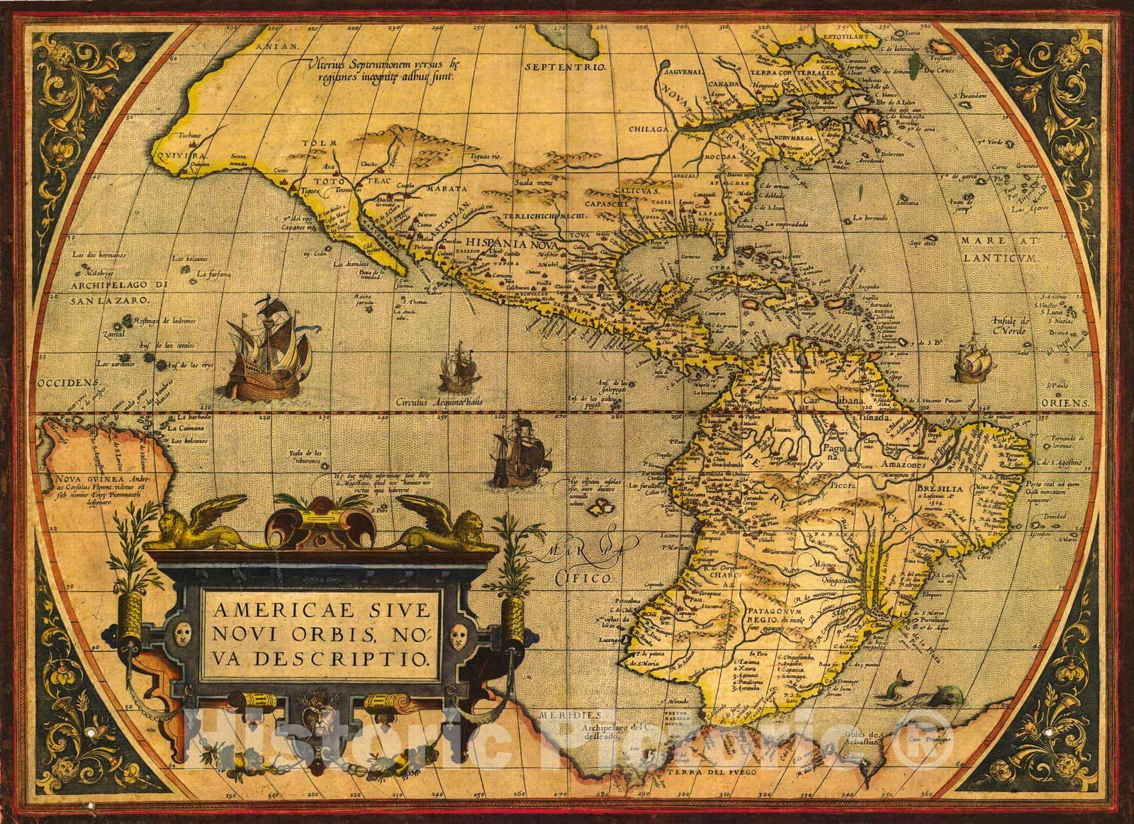 Historic Map : 1570 Americae sive novi orbis, nova descriptio : Vintage Wall Art