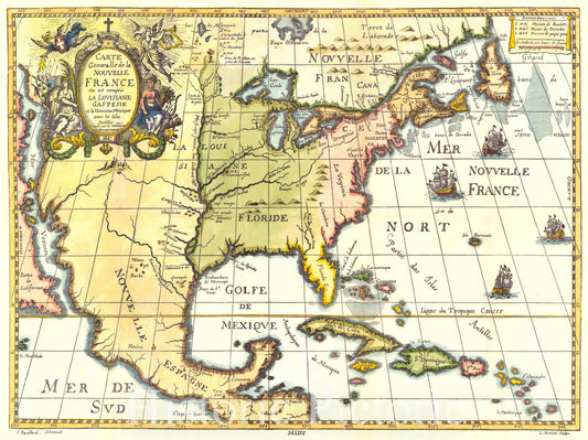 Historic Map : 1692 Carte Generalle de la Nouvelle France : Vintage Wall Art