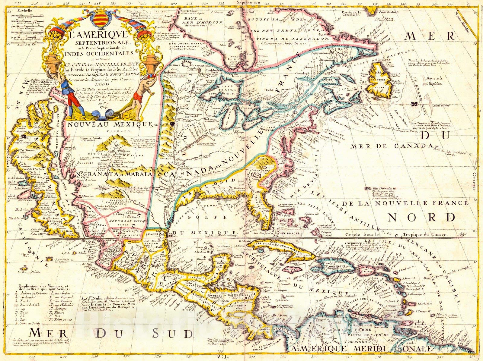Historic Map : 1704 L'Amerique Septentrionale : Vintage Wall Art
