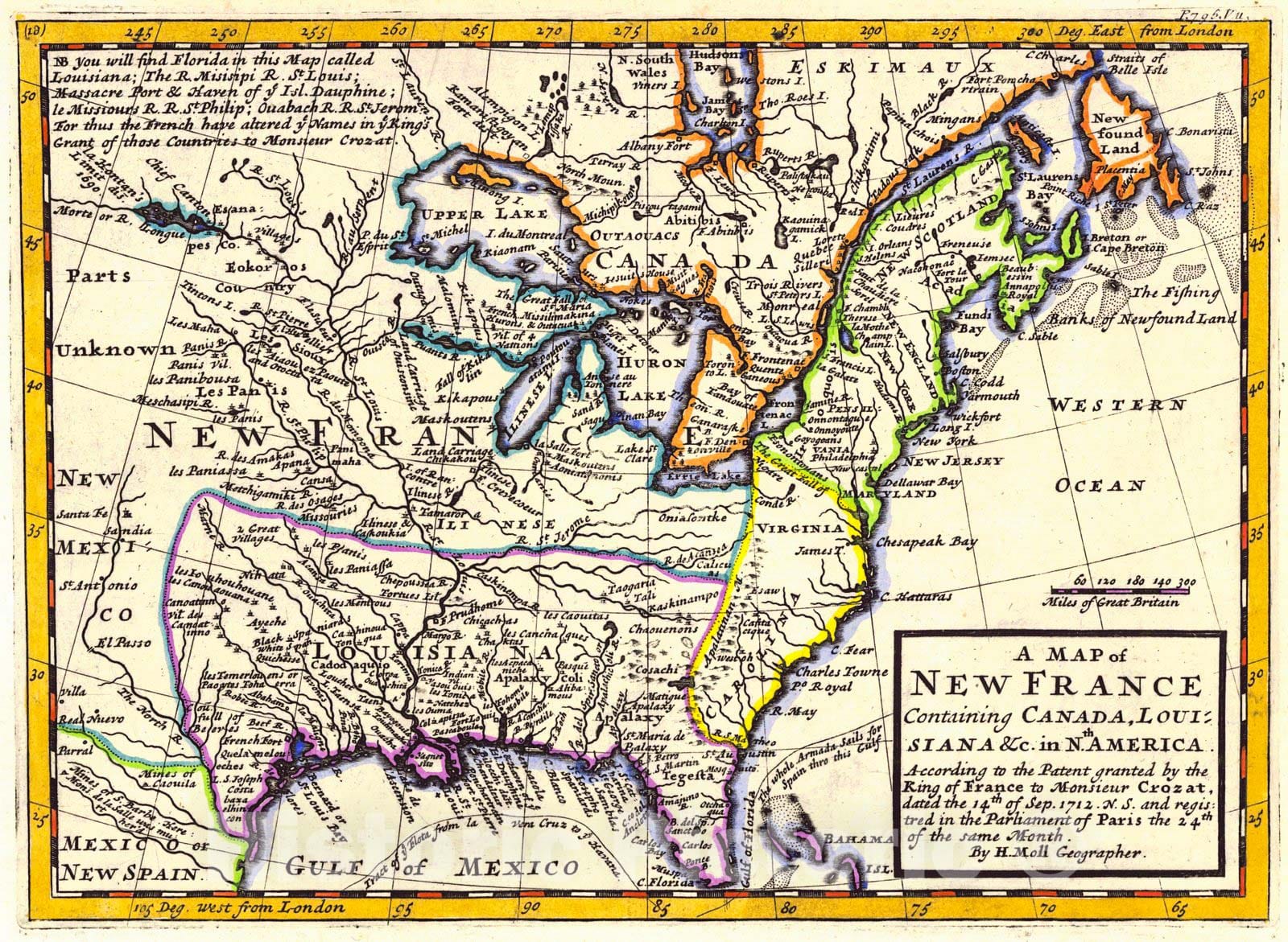 Historic Map : 1712 A Map of New France : Vintage Wall Art