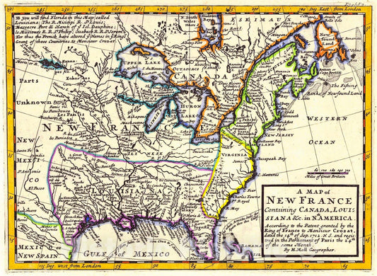 Historic Map : 1712 A Map of New France : Vintage Wall Art