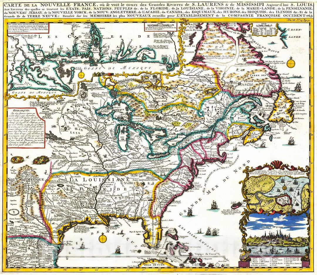 Historic Map : 1732 Carte de la Nouvelle France : Vintage Wall Art