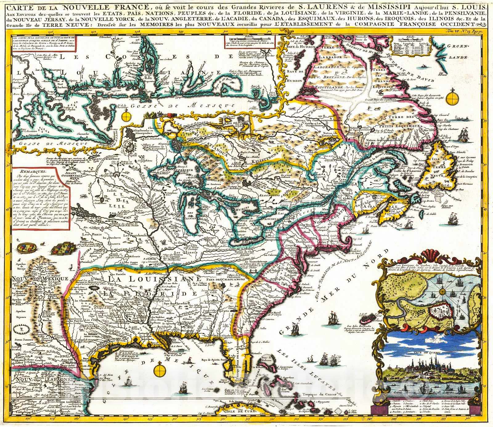 Historic Map : 1732 Carte de la Nouvelle France : Vintage Wall Art