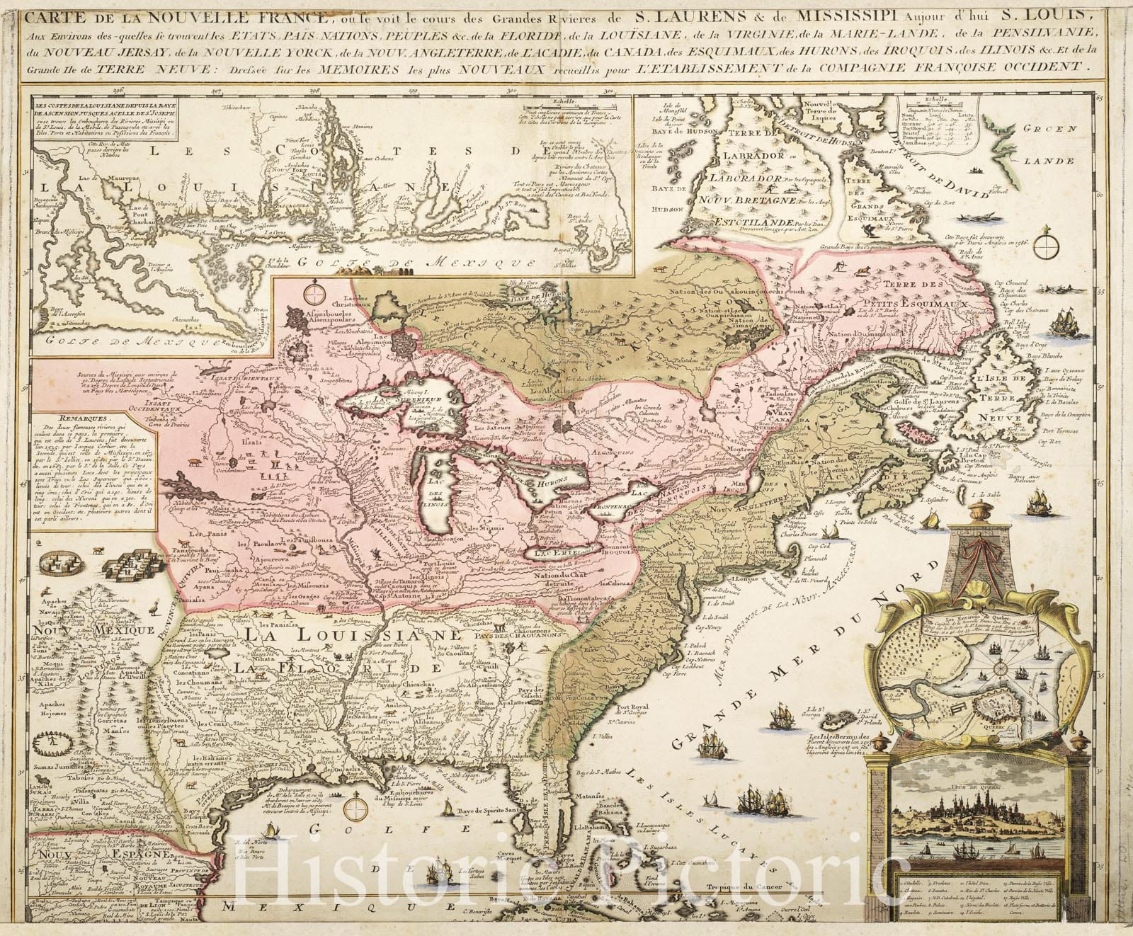 Historic Map : 1740 Carte de la Nouvelle France : Vintage Wall Art