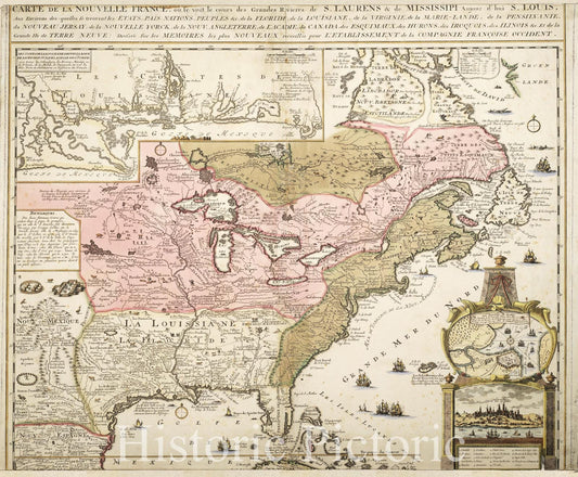 Historic Map : 1740 Carte de la Nouvelle France : Vintage Wall Art