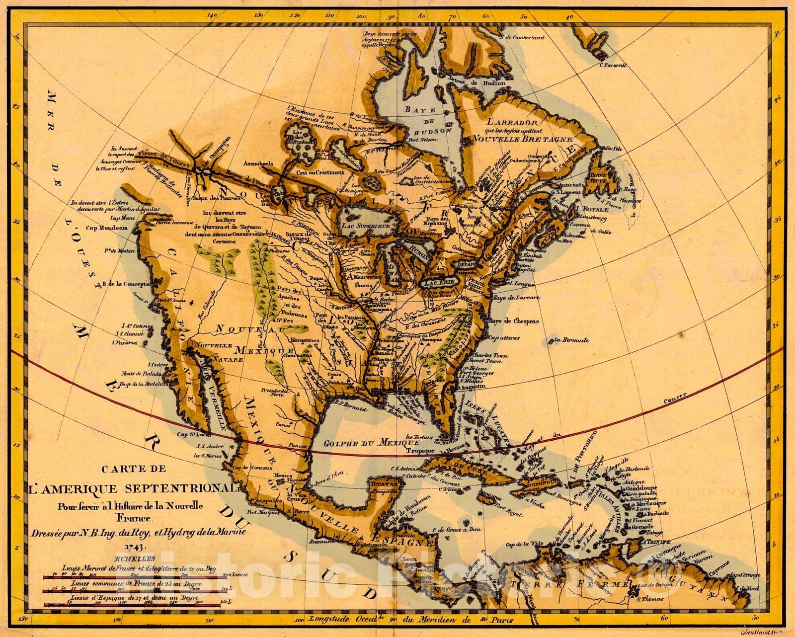 Historic Map : c.1743 Carte de L'Amerique Septentrionale : Vintage Wall Art