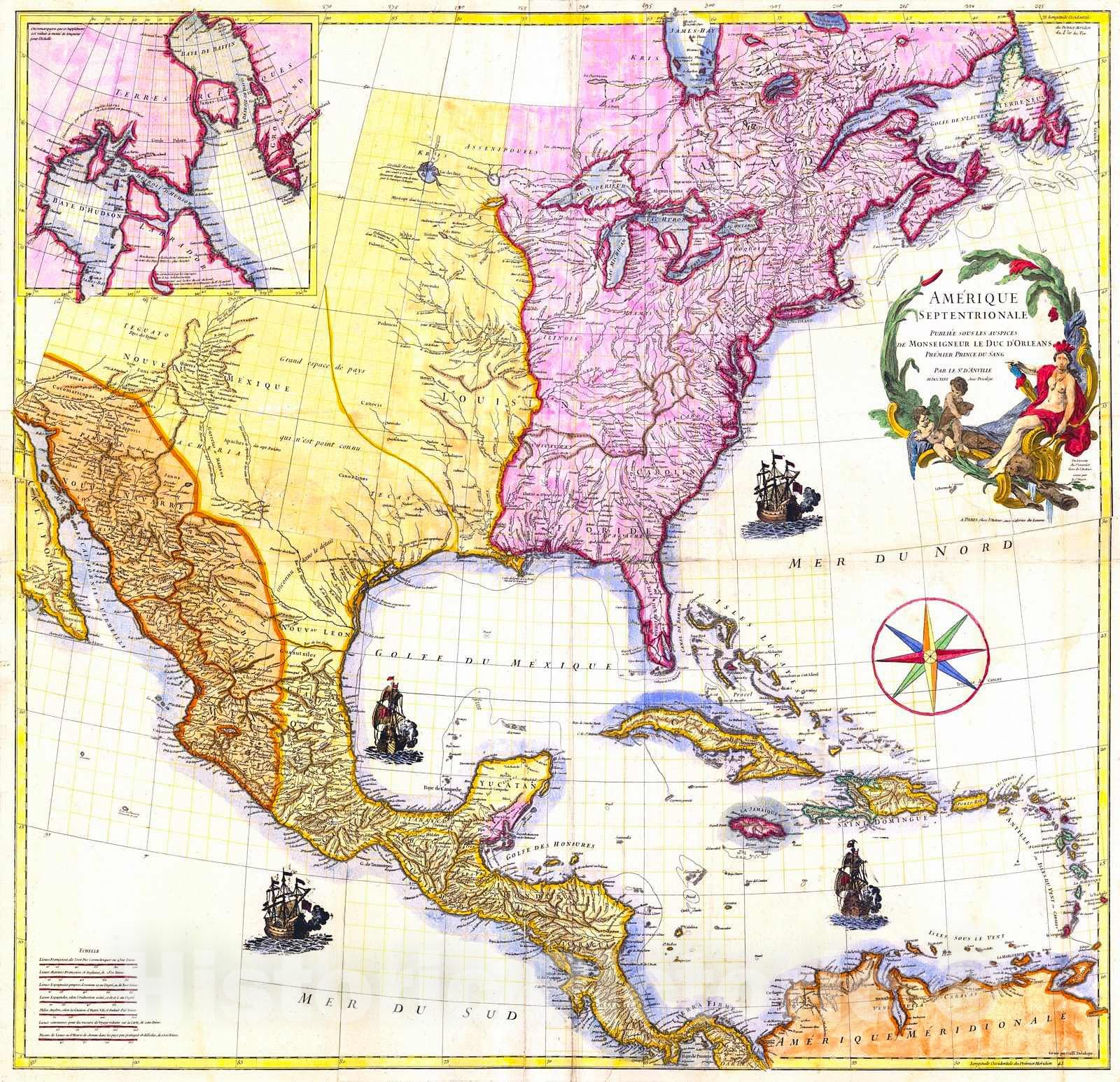 Historic Map : 1746 Amerique Septentrionale : Vintage Wall Art