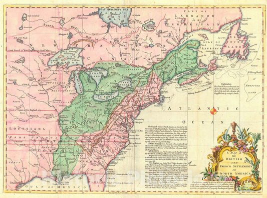 Historic Map : 1754 A Map of the British and French Settlements in North America : Vintage Wall Art