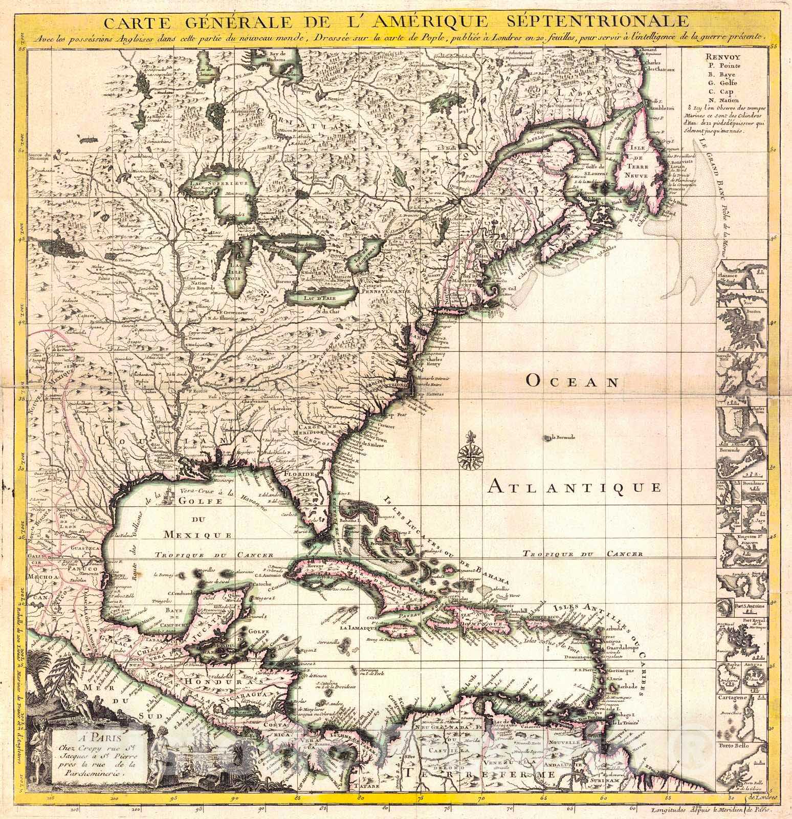 Historic Map : 1755 Carte Generale de l'Amerique Septentrionale : Vintage Wall Art