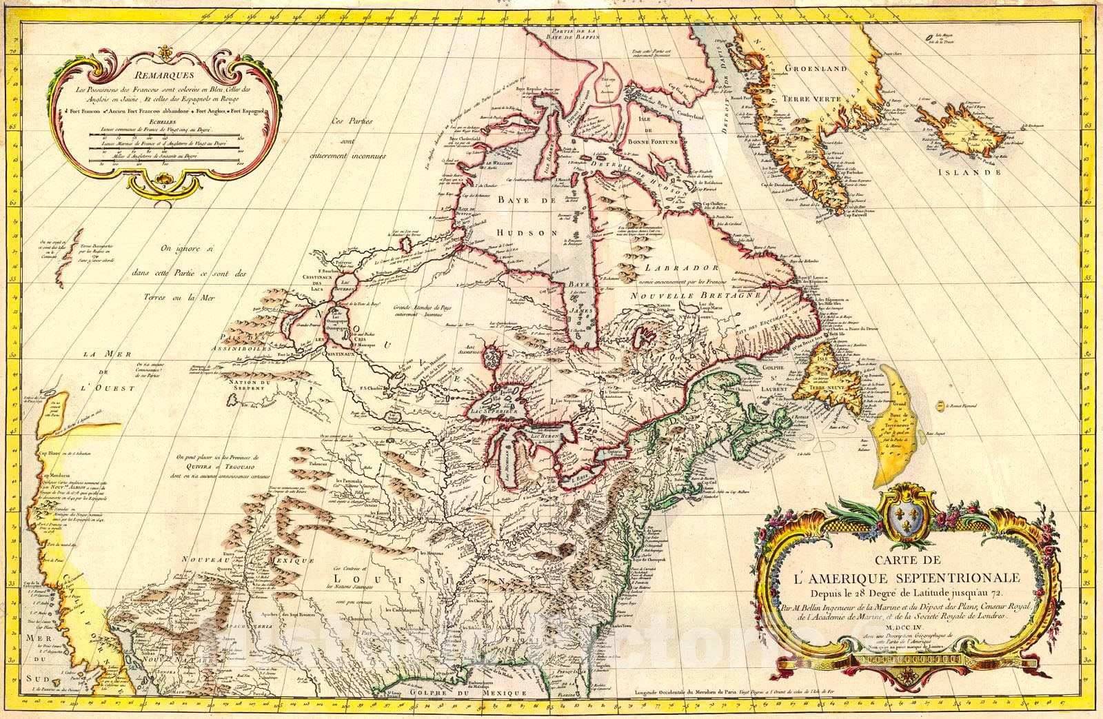 Historic Map : 1755 Carte de L'Amerique Septentrionale : Vintage Wall Art