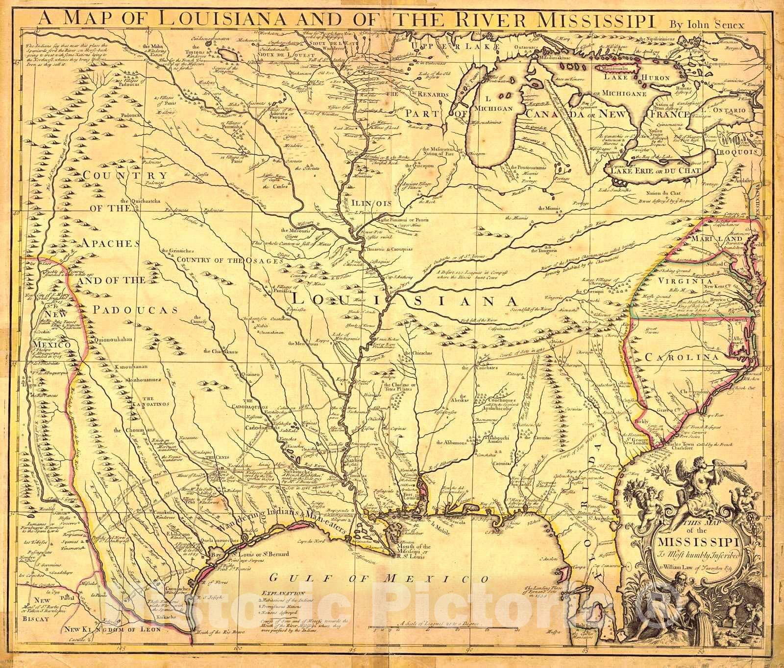 Historic Map : 1721 A Map of Louisiana and of the Mississippi River. : Vintage Wall Art