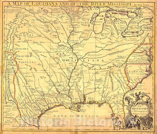 Historic Map : 1721 A Map of Louisiana and of the Mississippi River. : Vintage Wall Art