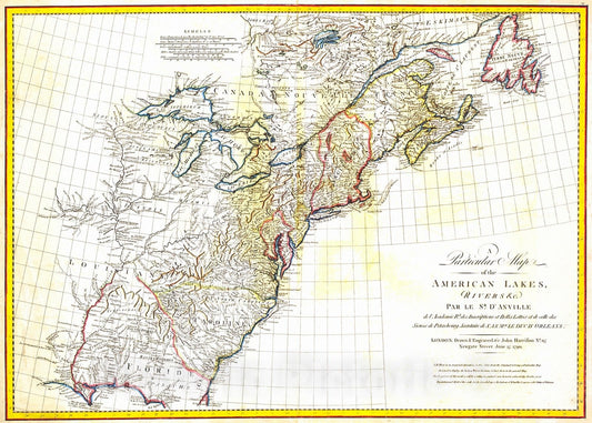 Historic Map : 1790 A Particular Map of the American Lakes, Rivers, etc. : Vintage Wall Art