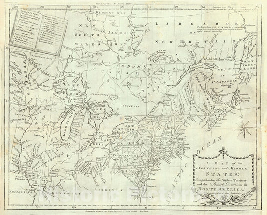 Historic Map : 1793 A Map of the Northern and Middle States: Comprehending the Western Territory and the British Dominions in North America : Vintage Wall Art