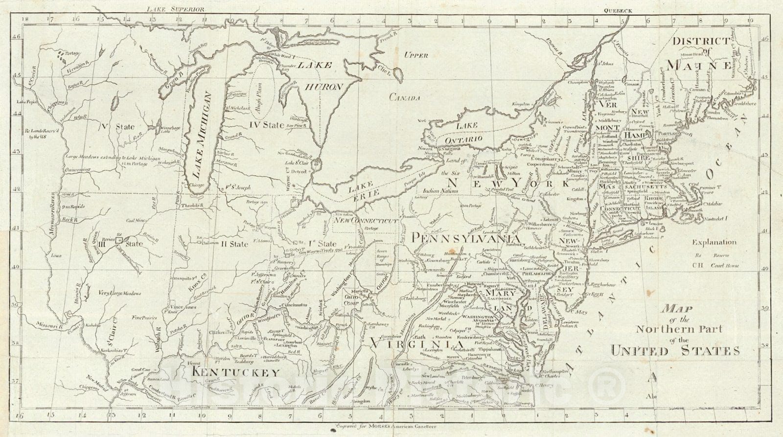 Historic Map : 1797 Map of the Northern Part of the United States : Vintage Wall Art