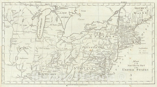 Historic Map : 1797 Map of the Northern Part of the United States : Vintage Wall Art