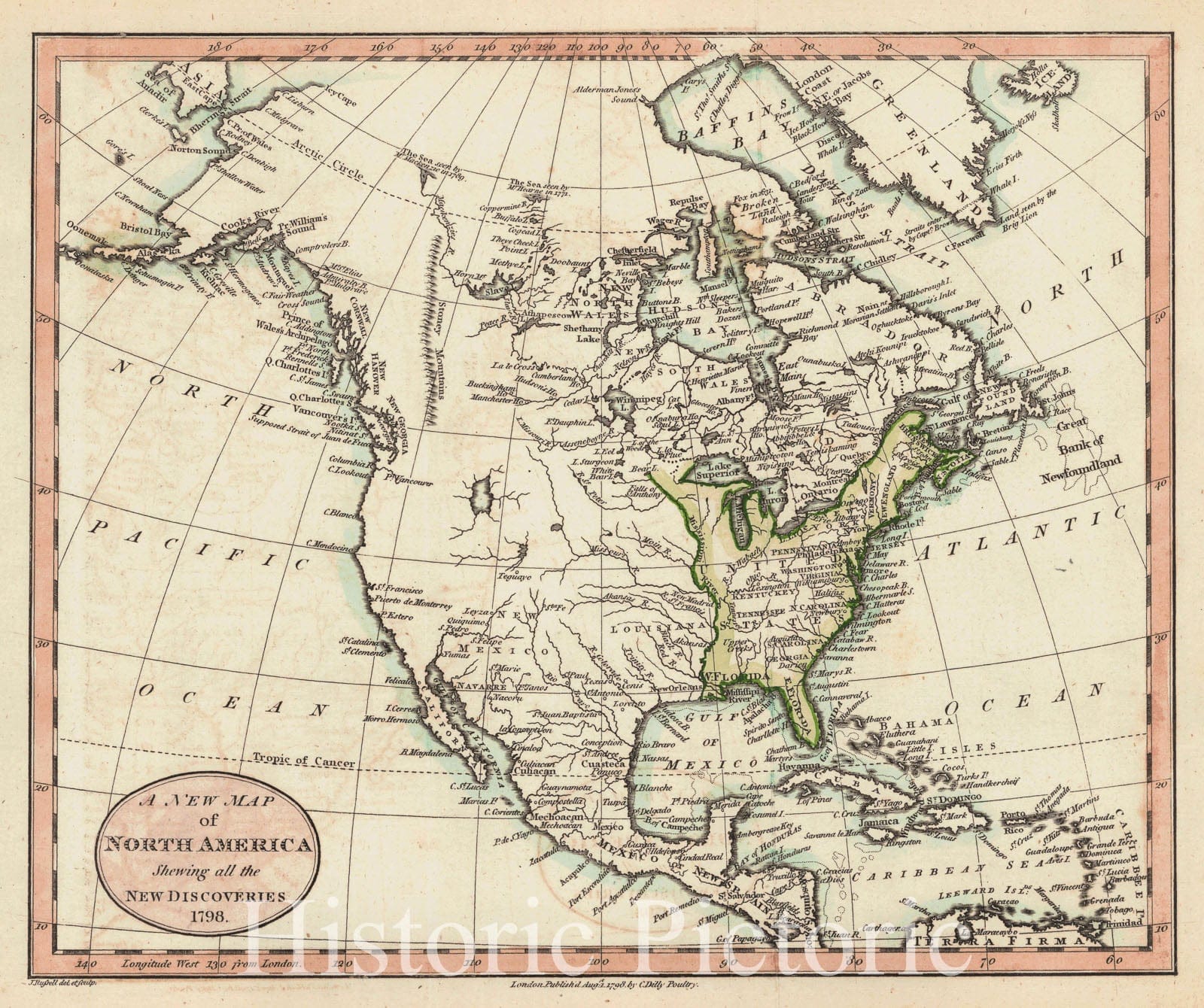 Historic Map : 1798 A New Map of North America Showing all the New Discoveries : Vintage Wall Art