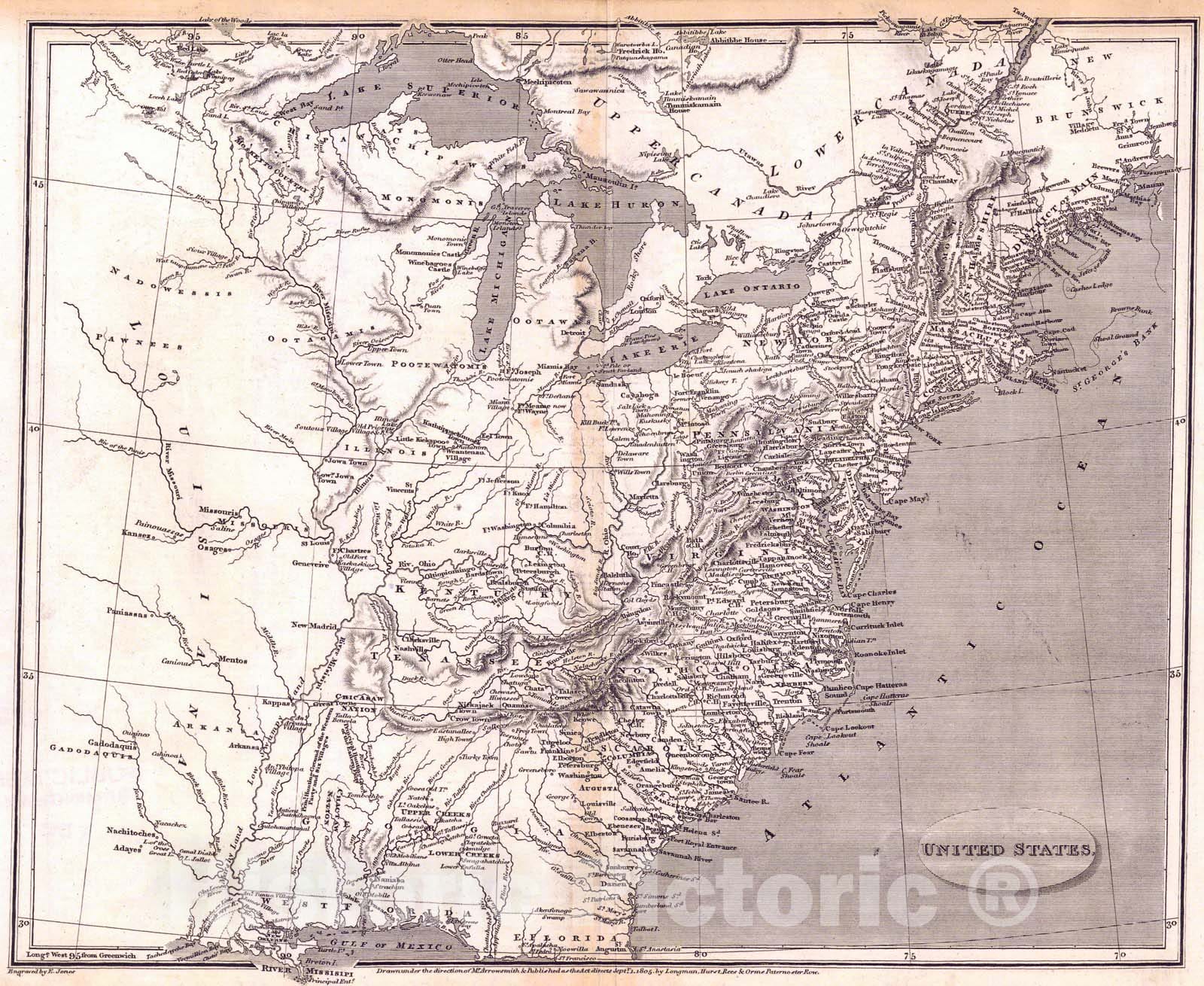 Historic Map : 1805 United States : Vintage Wall Art