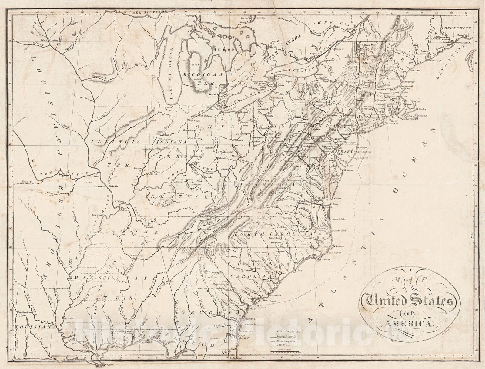 Historic Map : 1812 Map of the United States of American : Vintage Wall Art