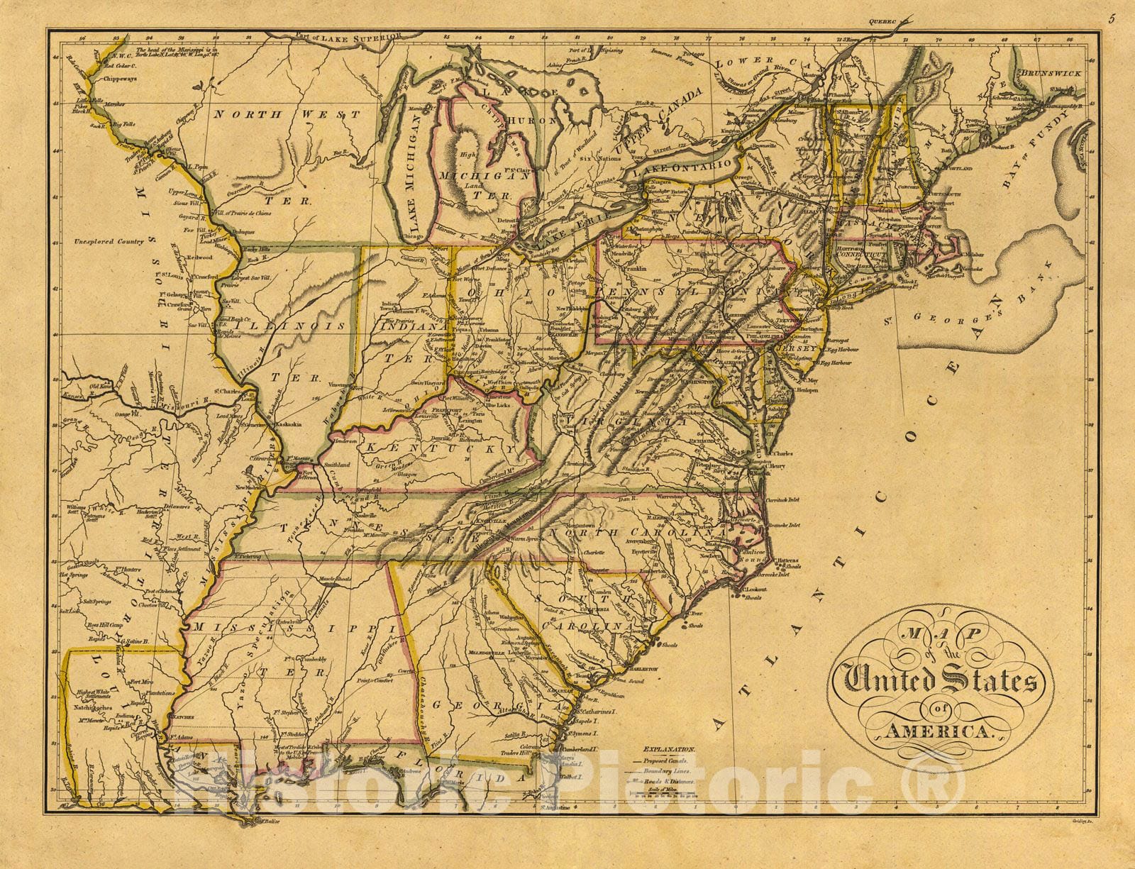 Historic Map : 1814 Map of the United States of America : Vintage Wall Art