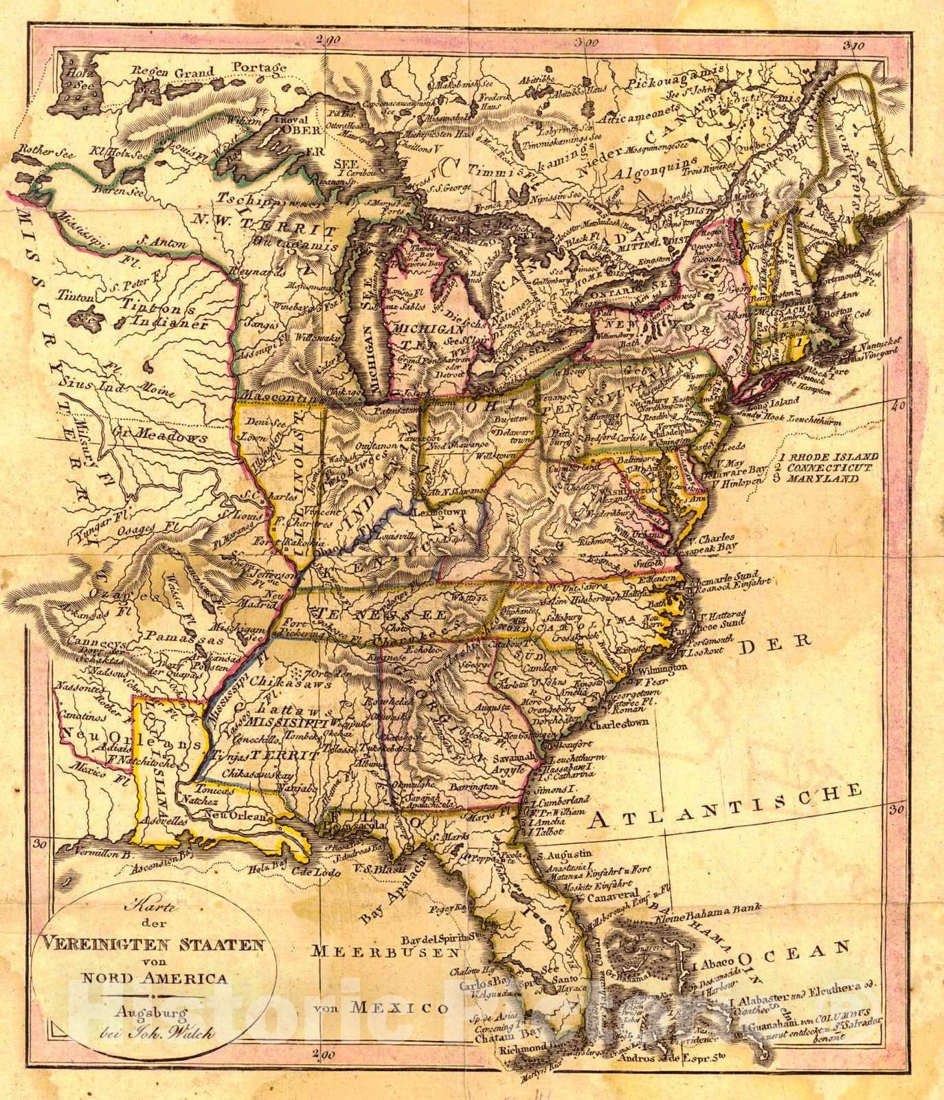 Historic Map : 1817 Karte Der Vereinigten Staaten Von Nord America : Vintage Wall Art