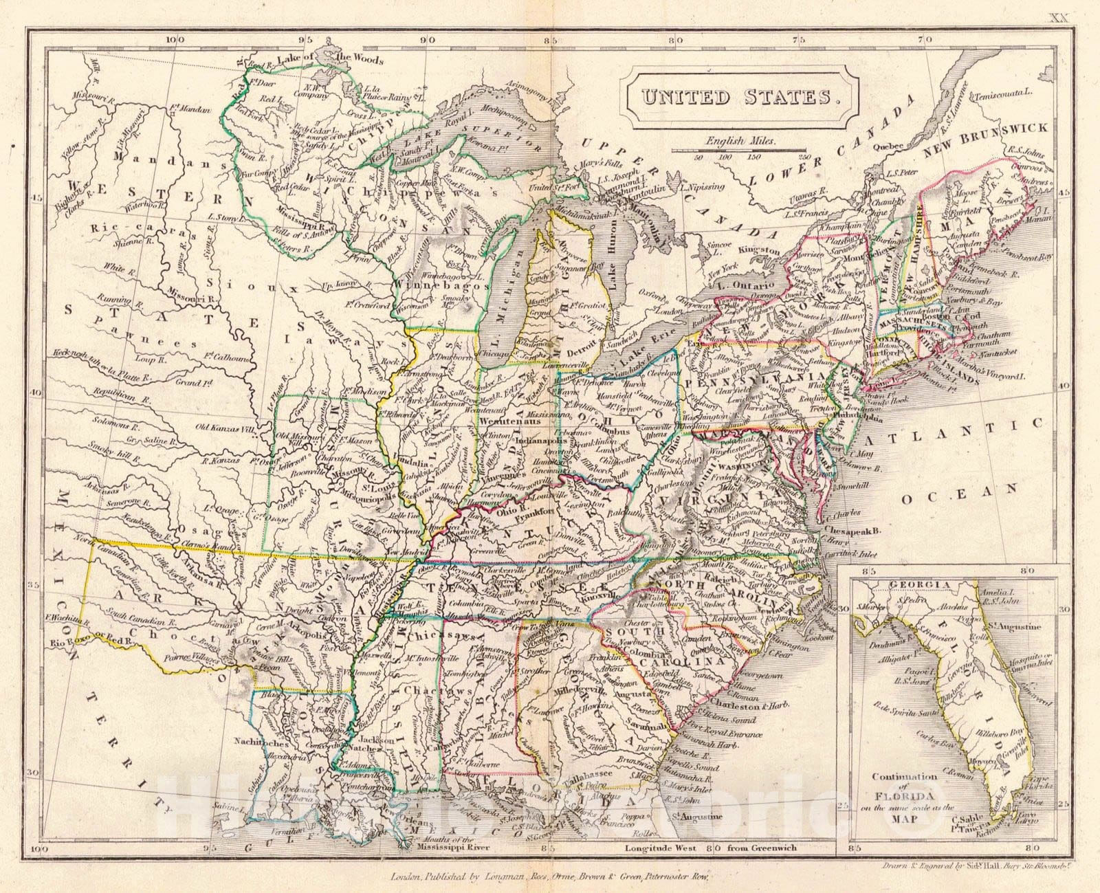 Historic Map : 1820 United States : Vintage Wall Art