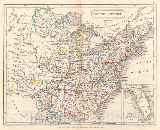 Historic Map : 1820 United States : Vintage Wall Art