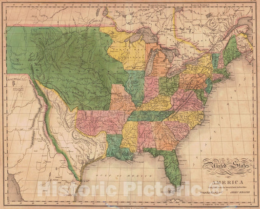 Historic Map : 1820 United States of America Compiled from the Latest & Best Authorities : Vintage Wall Art