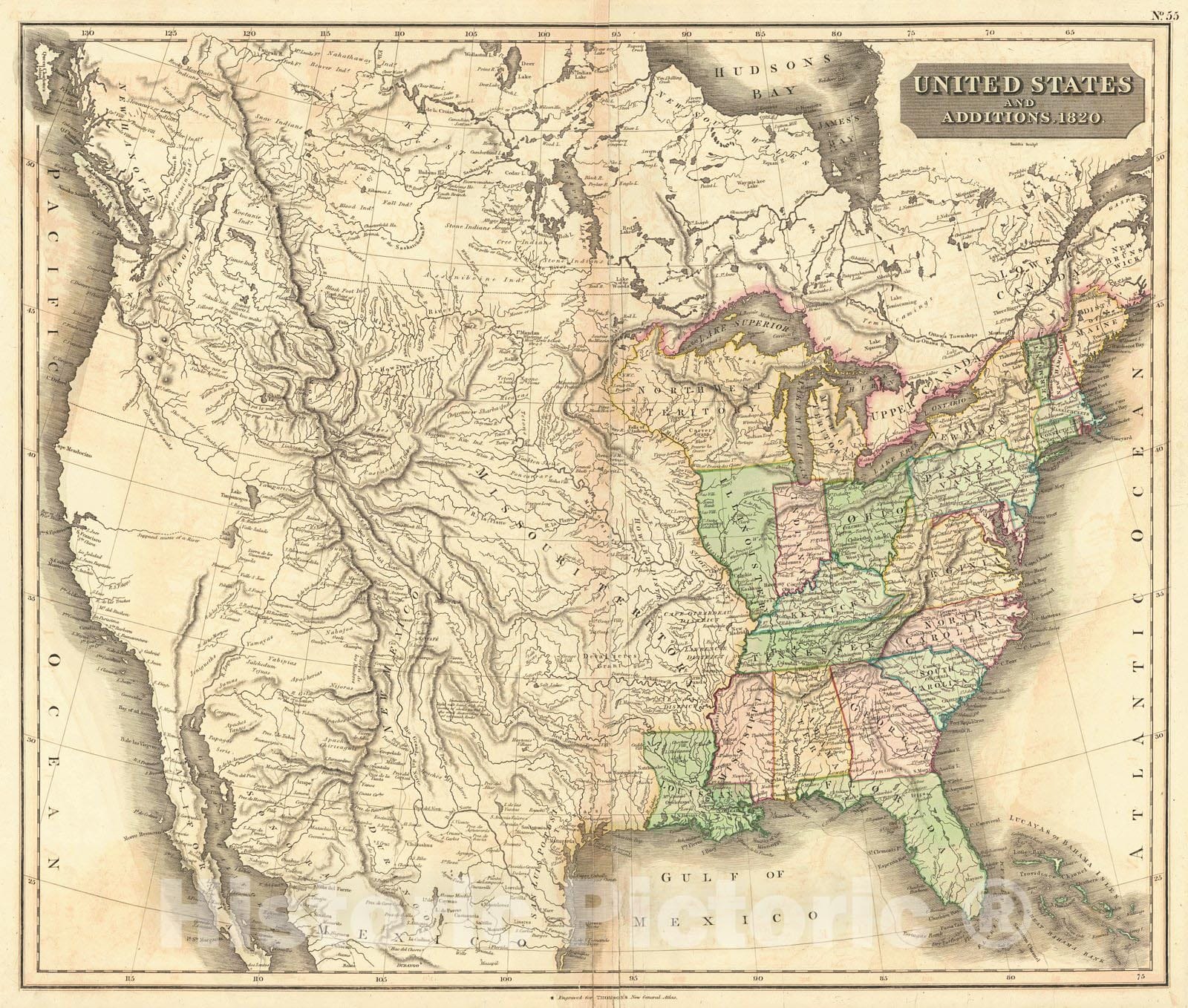 Historic Map : 1820 United States and Additions : Vintage Wall Art