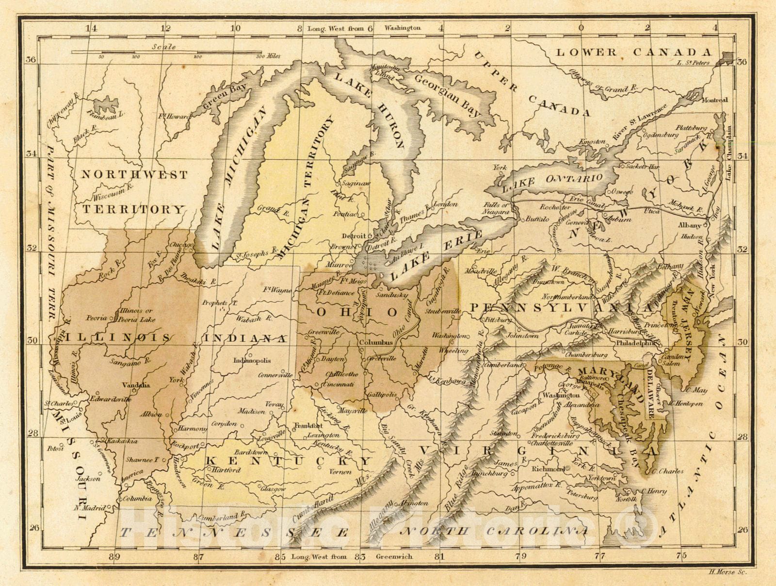 Historic Map : 1825 (East Central United States) : Vintage Wall Art