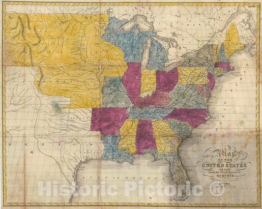 Historic Map : 1826 Map of the United States Drawn from the Most Approved Surveys : Vintage Wall Art