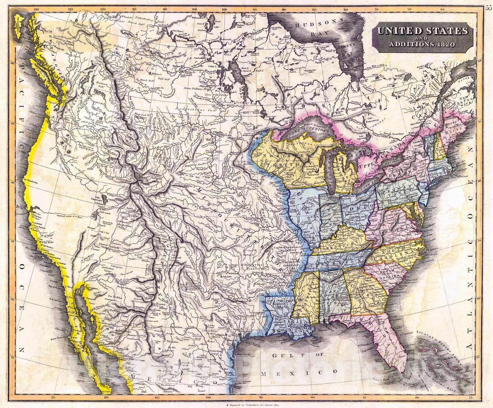 Historic Map : 1827 United States and Additions, 1820 : Vintage Wall Art