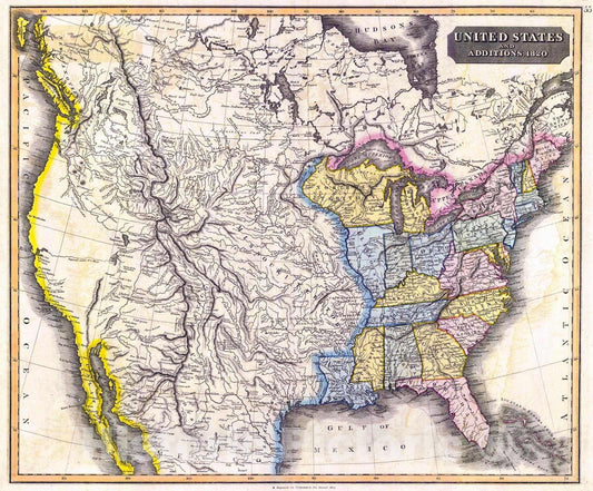 Historic Map : 1827 United States and Additions, 1820 : Vintage Wall Art
