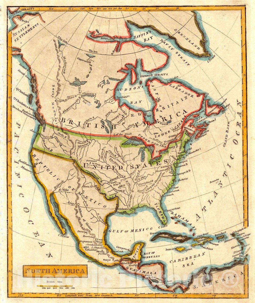 Historic Map : 1828 North America. : Vintage Wall Art